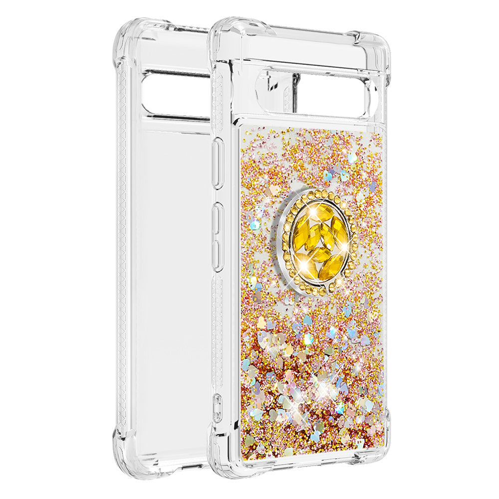 For Google Pixel 7a YB Quicksand Series-7 Liquid Quicksand TPU Phone Case Ring Kickstand Anti-drop Cover For Google Pixel 7a YB Quicksand Series-7 Liquid Quicksand TPU Phone Case Ring Kickstand Anti-drop Cover